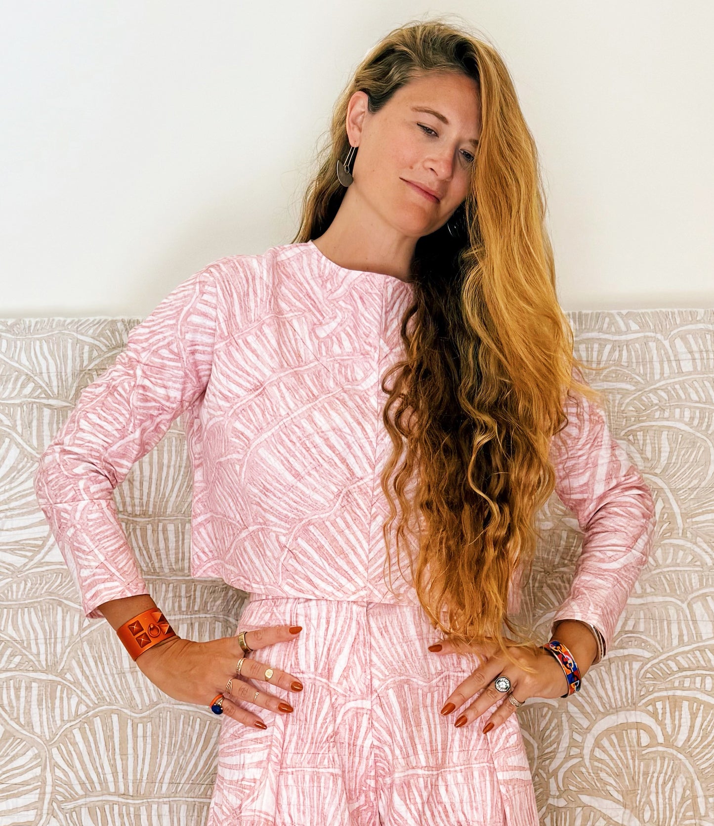 Pearlized Blush Serene Maximalism Dolman Sleeve Blouse