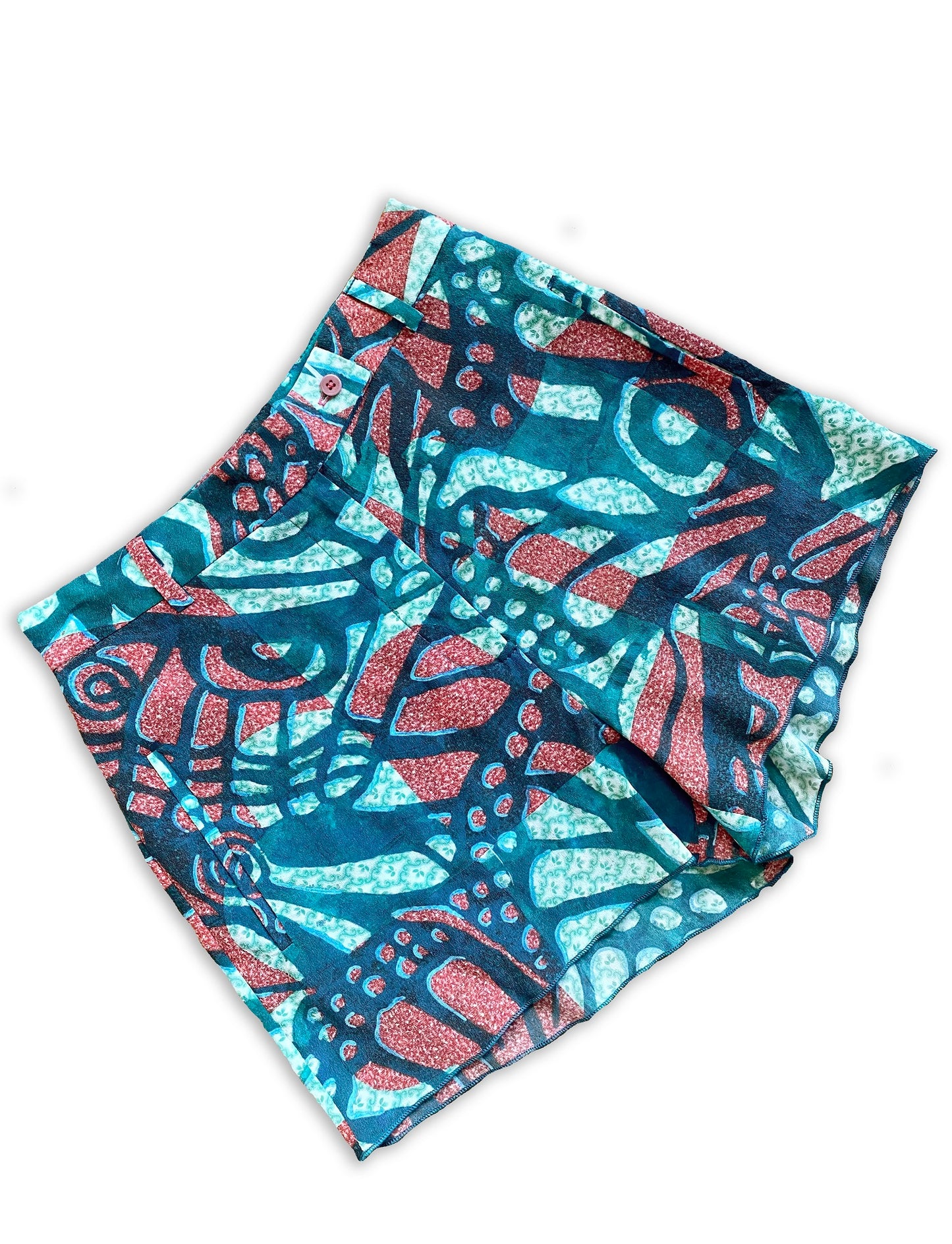 Surrealism in Flight Draped Silk Shorts