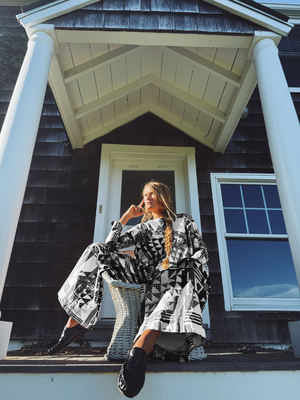 Urban Cross-Over Dolman Sleeve Blouse Black & White