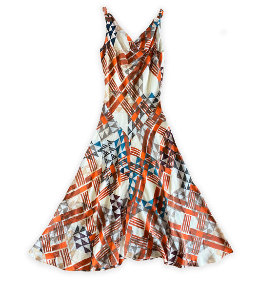 Urban Cross-Over Patchworked Pieced Silk Dress