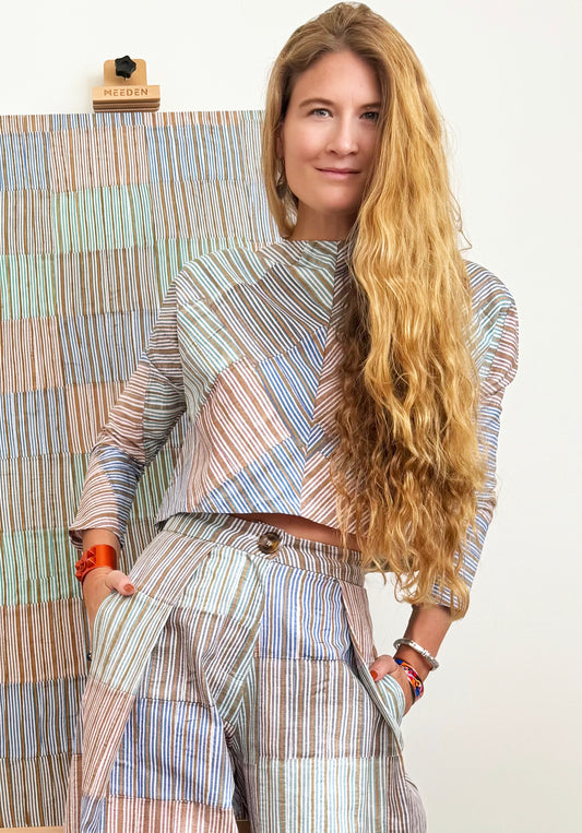 Patternier Ticking Stripe Dolman Sleeve Blouse