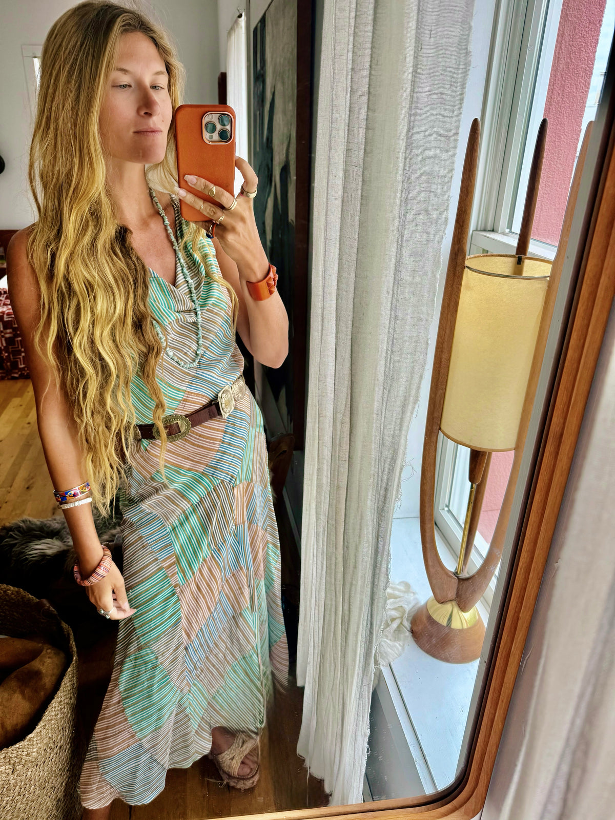 Patternier Ticking Stripe Patchworked Pieced Silk Bias Dress