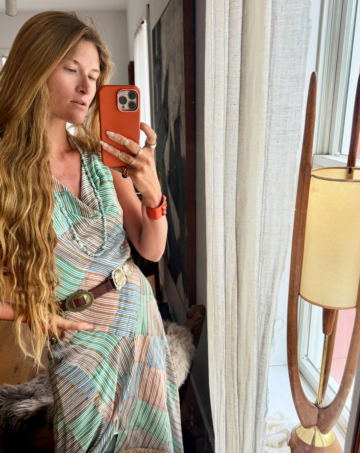 Patternier Ticking Stripe Patchworked Pieced Silk Bias Dress