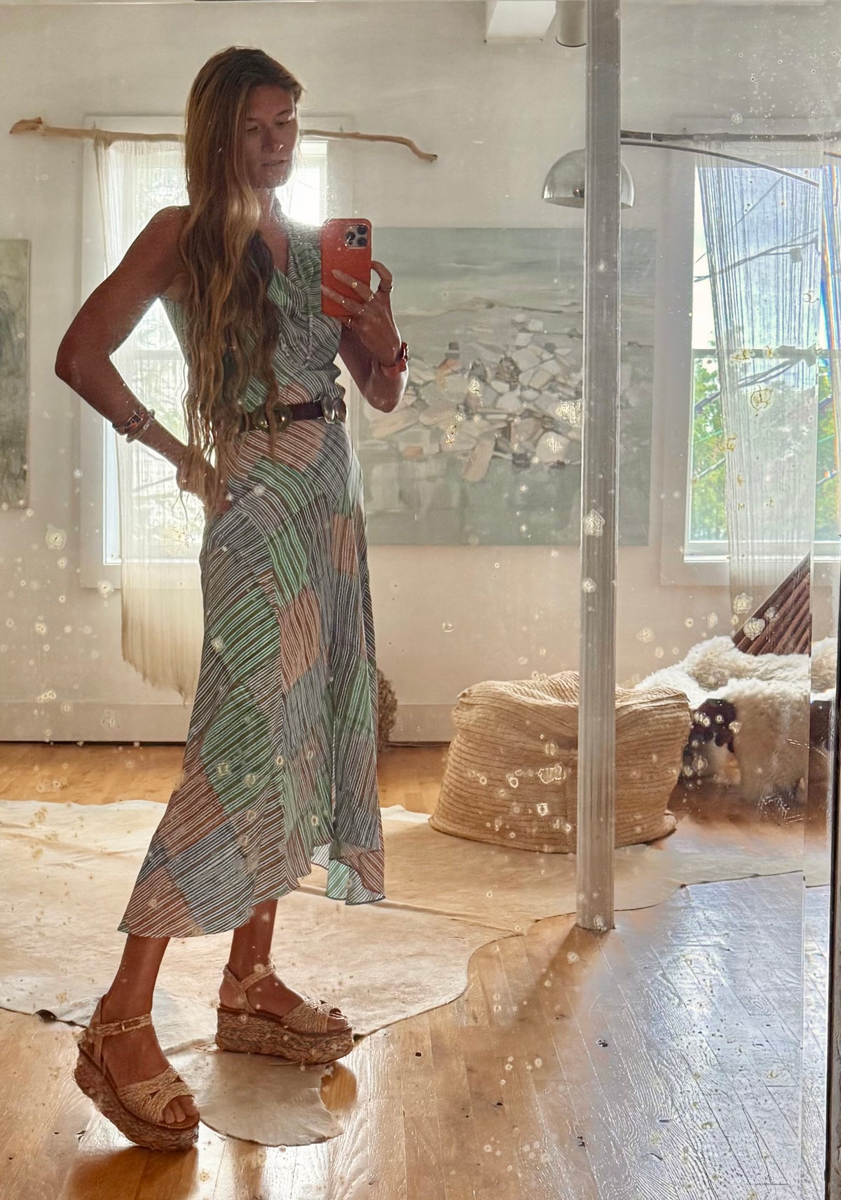 Patternier Ticking Stripe Patchworked Pieced Silk Bias Dress