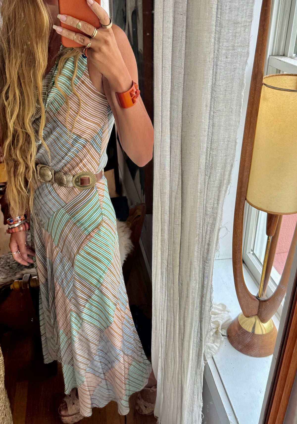 Patternier Ticking Stripe Patchworked Pieced Silk Bias Dress