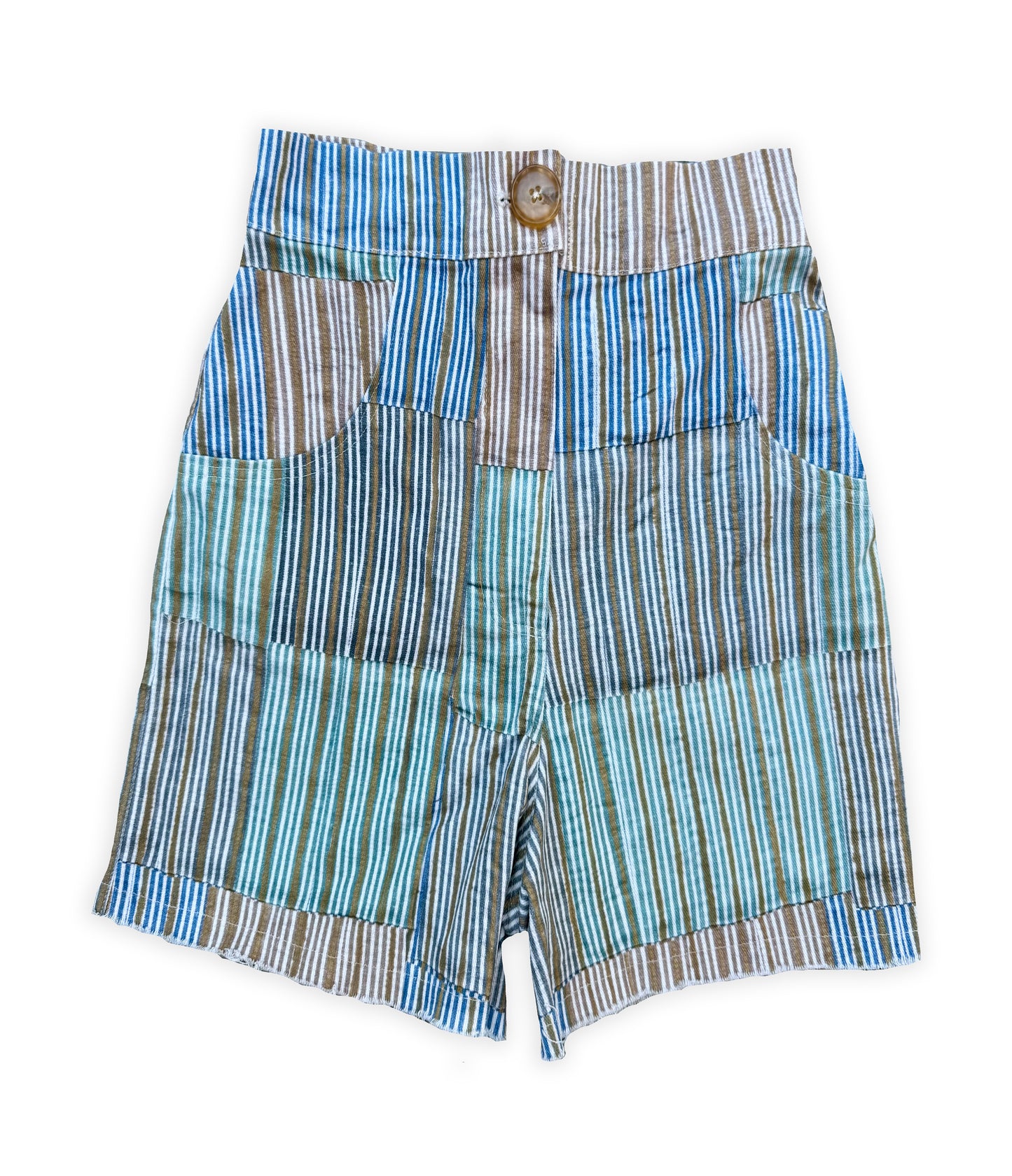Denim Patternier Jean Short in Ticking Stripe Pattern